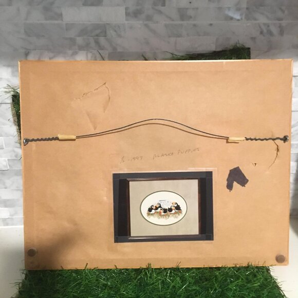 1997 Vintage Puffins Framed Cross Stitch Picture - Handcrafted Artwork - Picture 4 of 4